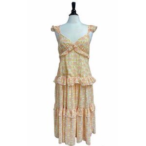 Love Colette Sleeveless Coral Ruffle MIDI Dress Size Medium NWT